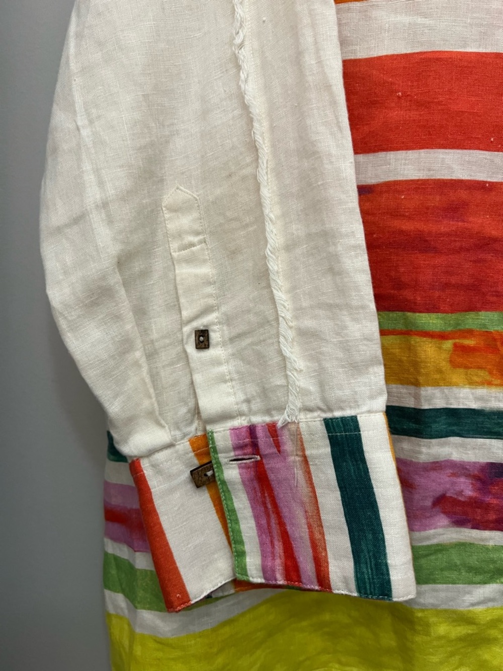John Mark Hello Sunshine linen Multicolor Striped Button-Down Shirt Sz XL EUC - Picture 5 of 10